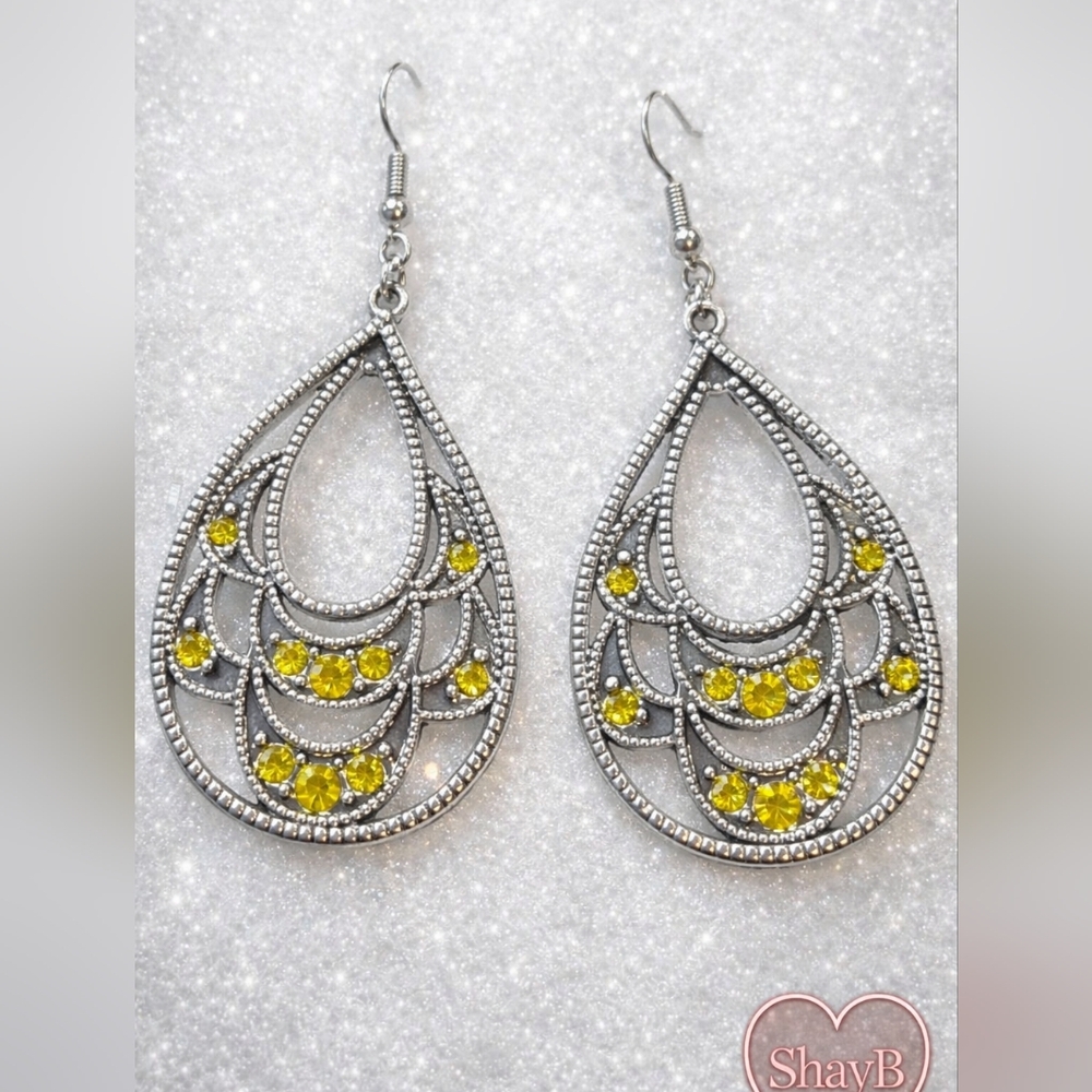 Paparazzi Silver and Yellow Teardrop Earrings
